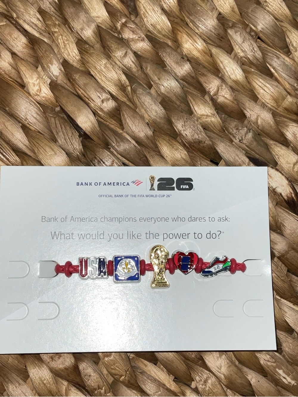 Bank of America Red USA Charm Bracelet with Gold Trophy Accent